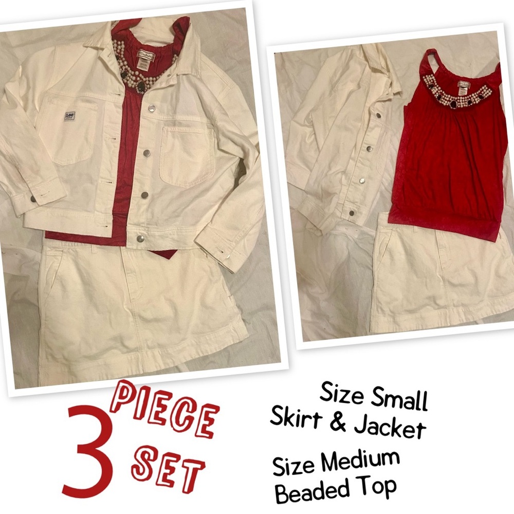 Lee White Jacket and Skirt with Red Top